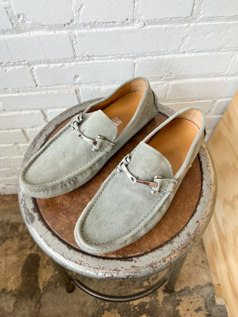 Gucci Blue-Grey Suede Horsebit Men's Loafers - Size 7